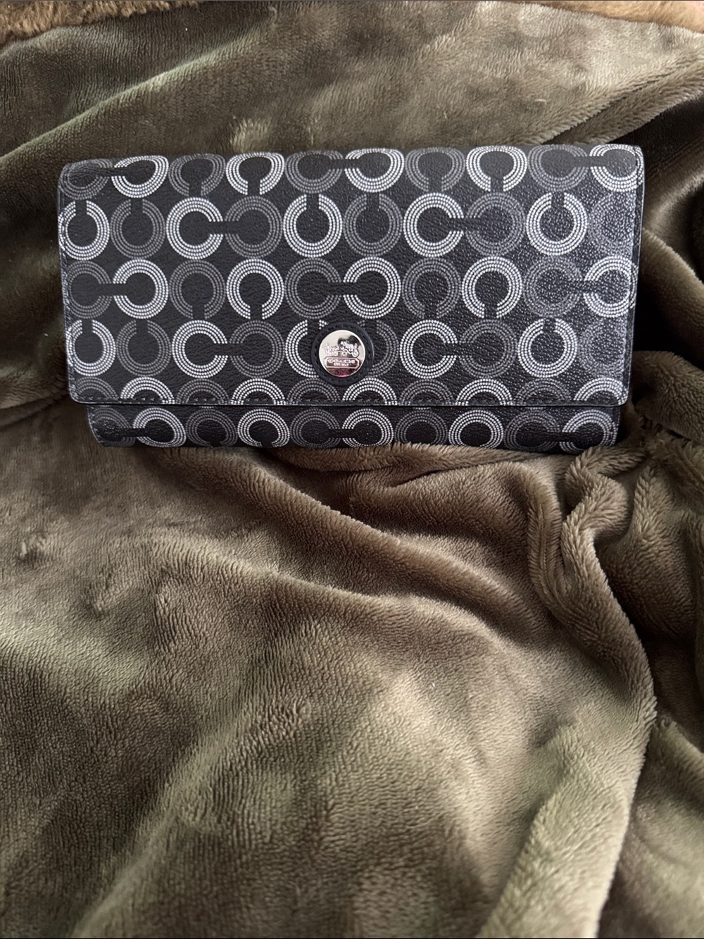 Coach Black and Gray Signature Continental Wallet